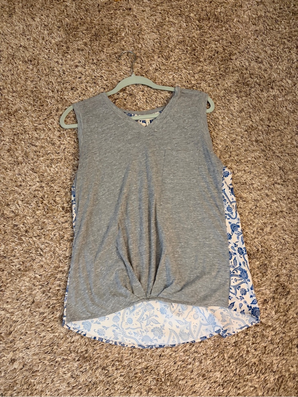 Belle Du Jour Gray Front Tank with Blue Paisley Back Panel
